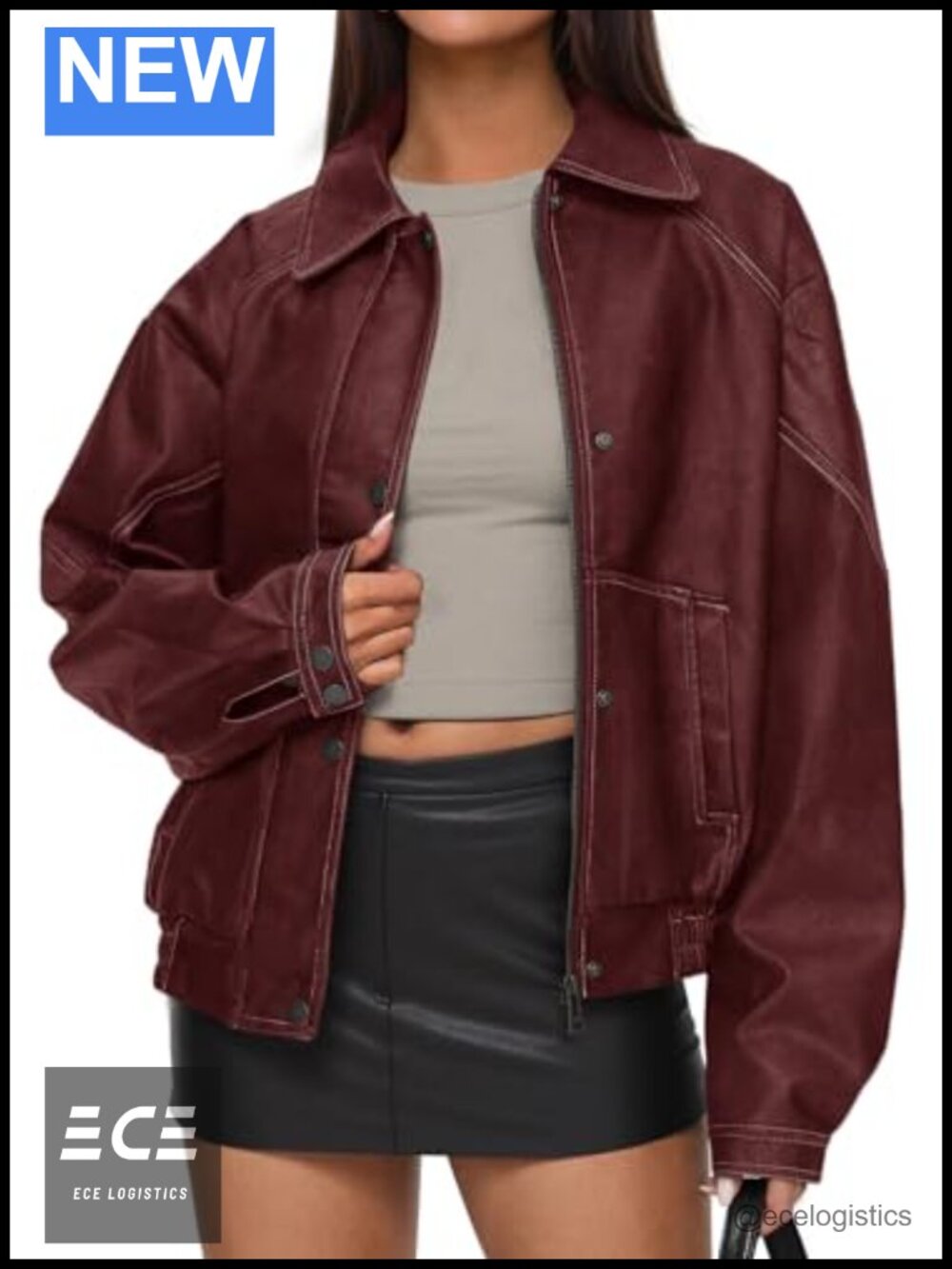Oversized Faux Leather Jacket Womens Moto Biker Coat Fall Winter